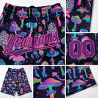 Custom Black Purple-Pink 3D Pattern Colorful Flowers And Mushrooms Psychedelic Hallucination Authentic Basketball Shorts detail
