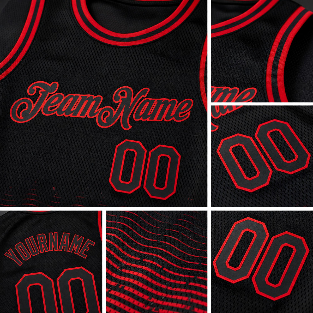 Custom Black Red Fade Fashion Authentic City Edition Basketball Jersey detail