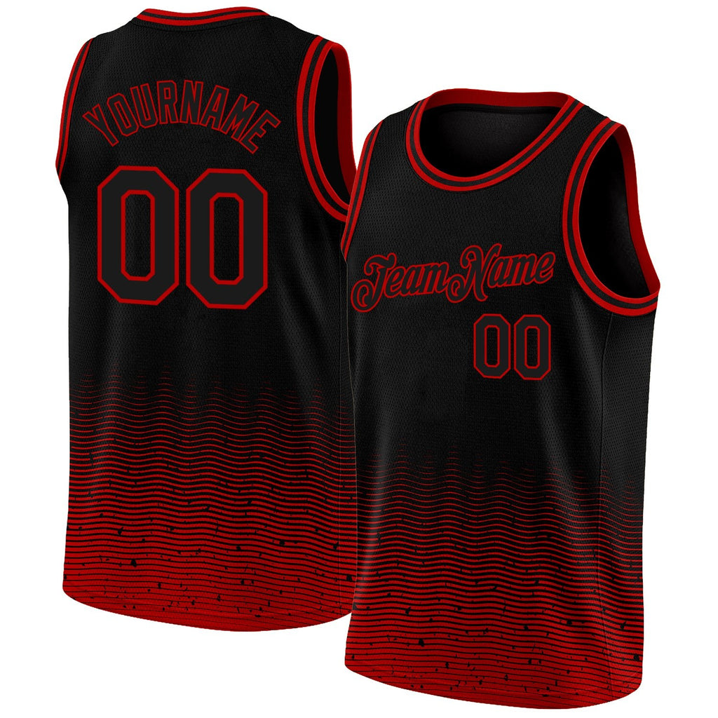 Custom Black Red Fade Fashion Authentic City Edition Basketball Jersey photo 1
