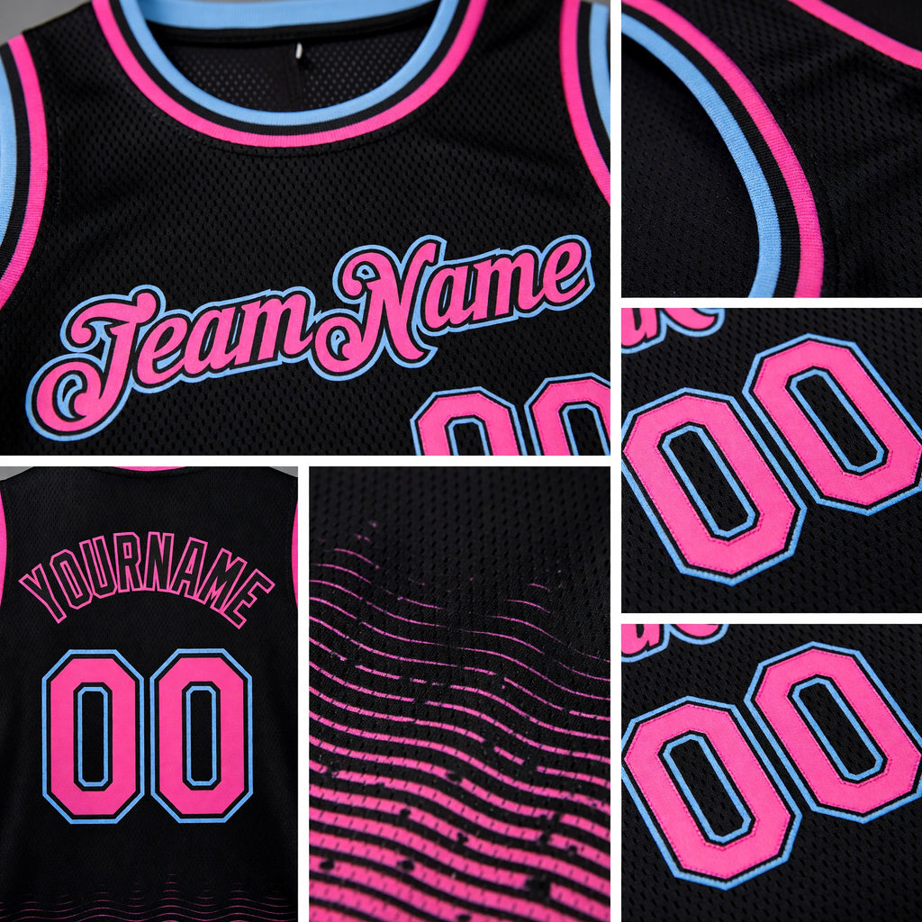 Custom Black Pink-Light Blue Fade Fashion Authentic City Edition Basketball Jersey detail