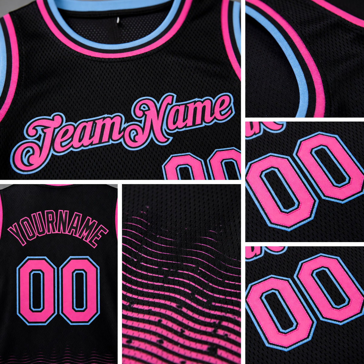 Custom Black Pink-Light Blue Fade Fashion Authentic City Edition Basketball Jersey detail