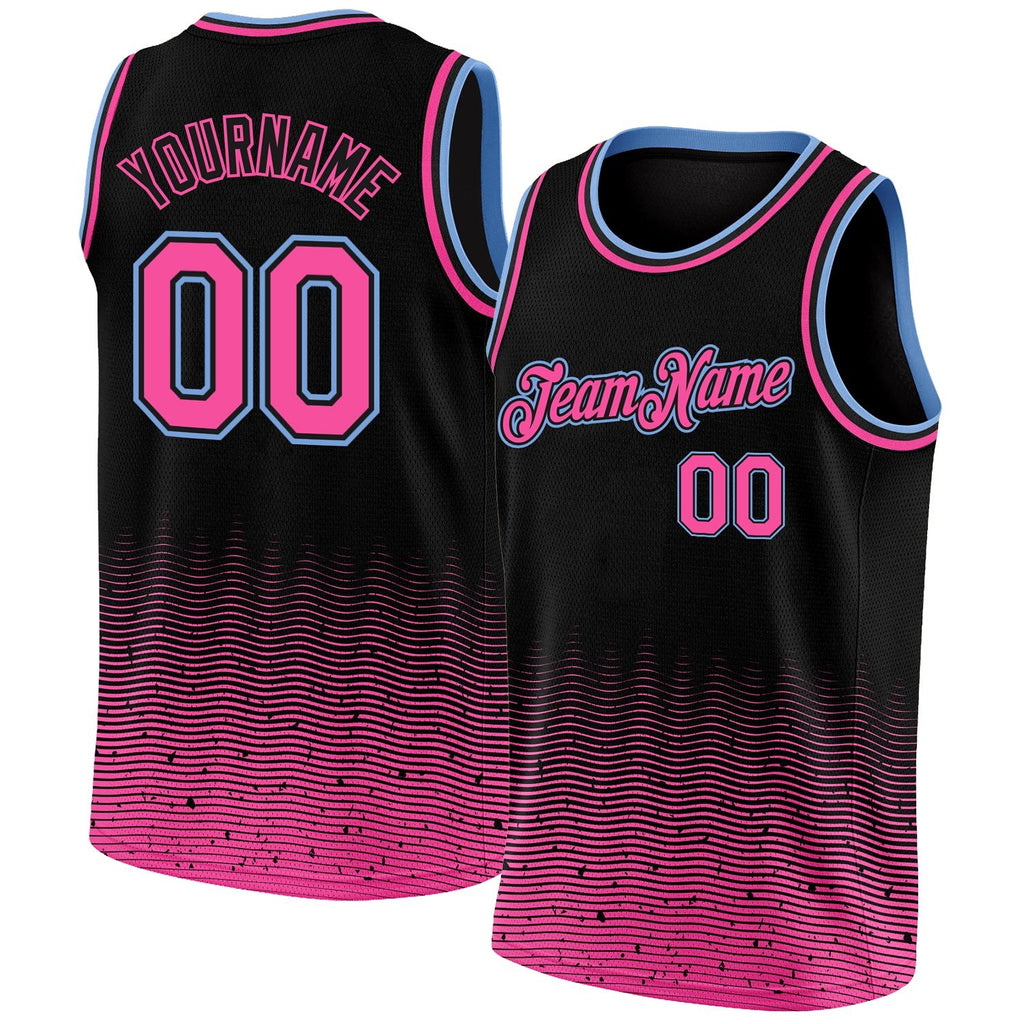 Custom Black Pink-Light Blue Fade Fashion Authentic City Edition Basketball Jersey photo 1