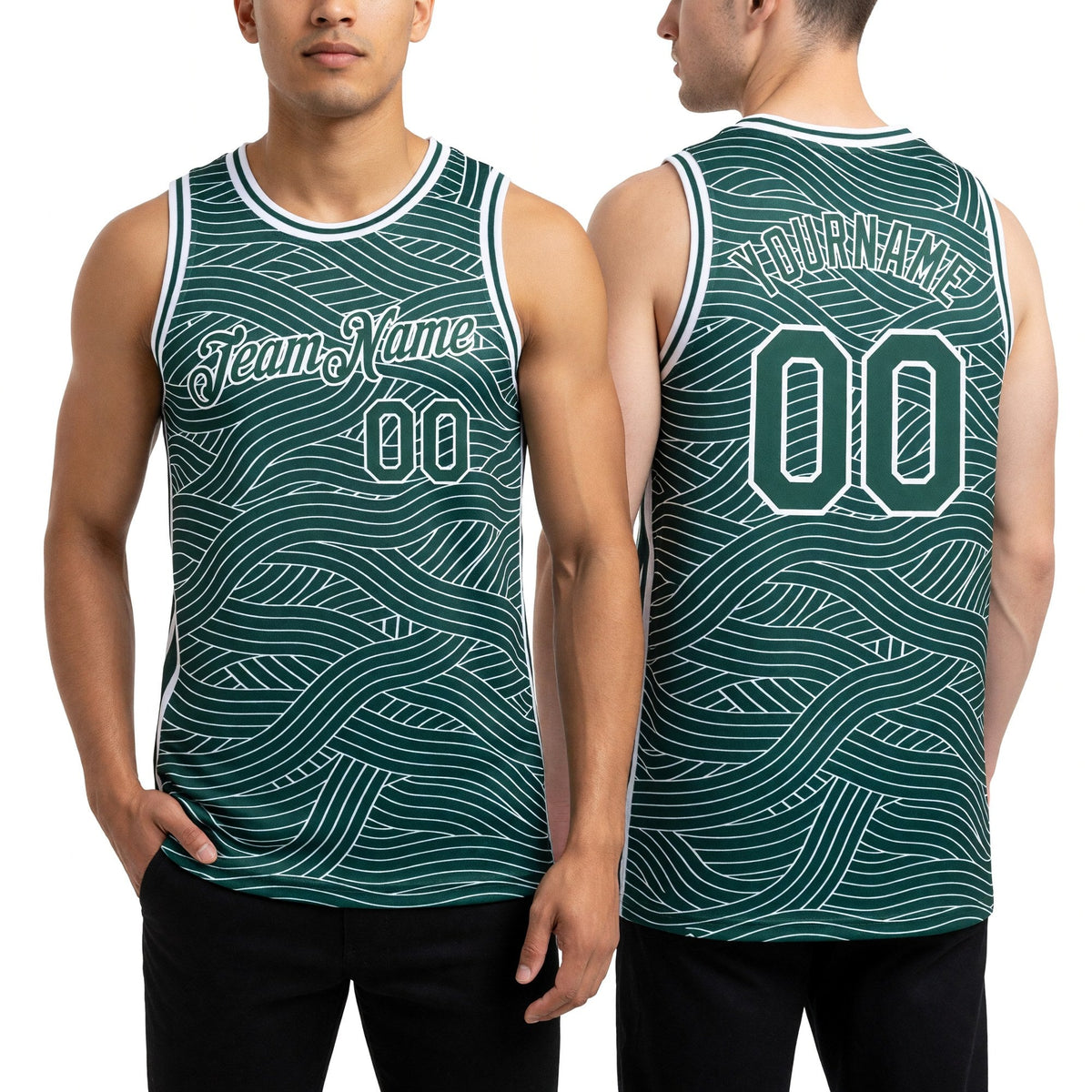 Custom Green White Authentic City Edition Basketball Jersey worn front and back