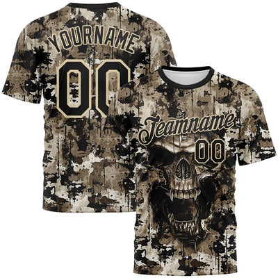 Custom Black and City Cream Skull Gothic Distressed Grunge Splatter Performance T-Shirt