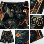 Custom Black Old Gold 3D Pattern 3D Pattern Design Tiger And Peacock Authentic Basketball Shorts detail