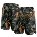 Custom Black Old Gold 3D Pattern 3D Pattern Design Tiger And Peacock Authentic Basketball Shorts photo 1