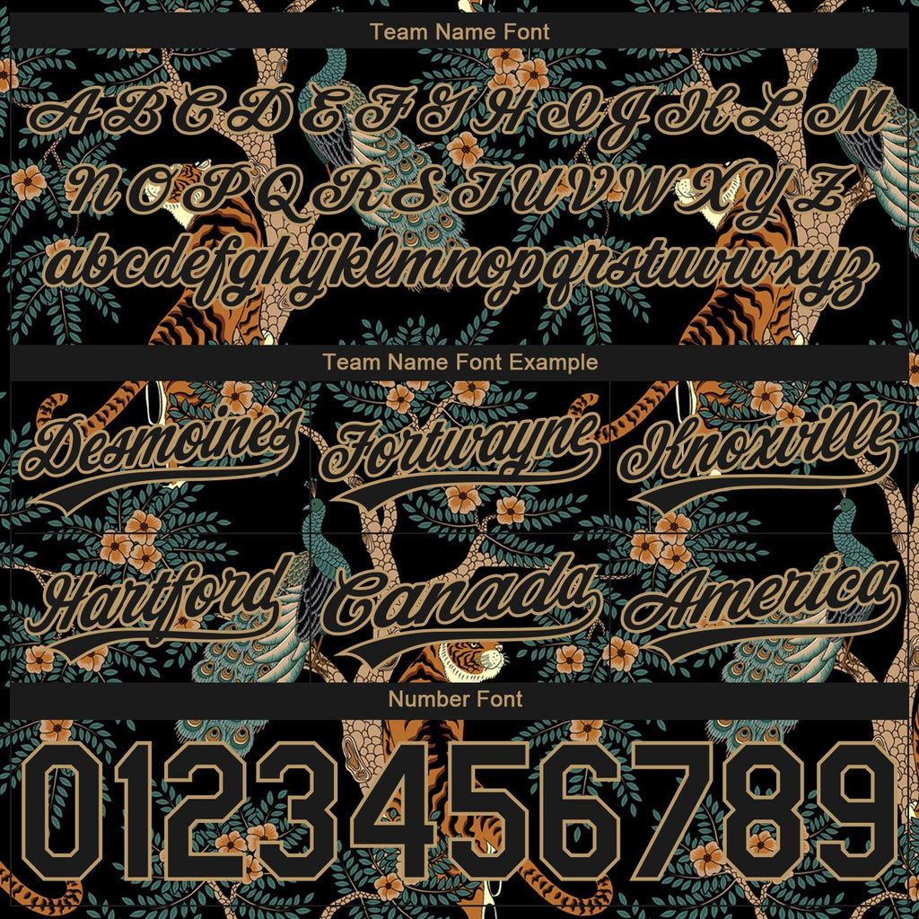 Custom Black Old Gold 3D Pattern 3D Pattern Design Tiger And Peacock Authentic Basketball Shorts photo 3