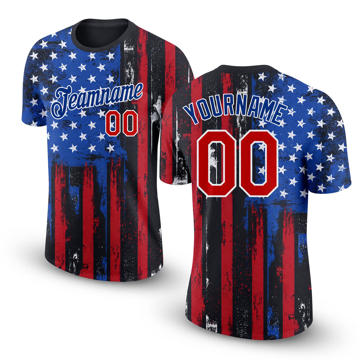 Custom Black Red-Royal 3D American Flag Fashion Performance T-Shirt