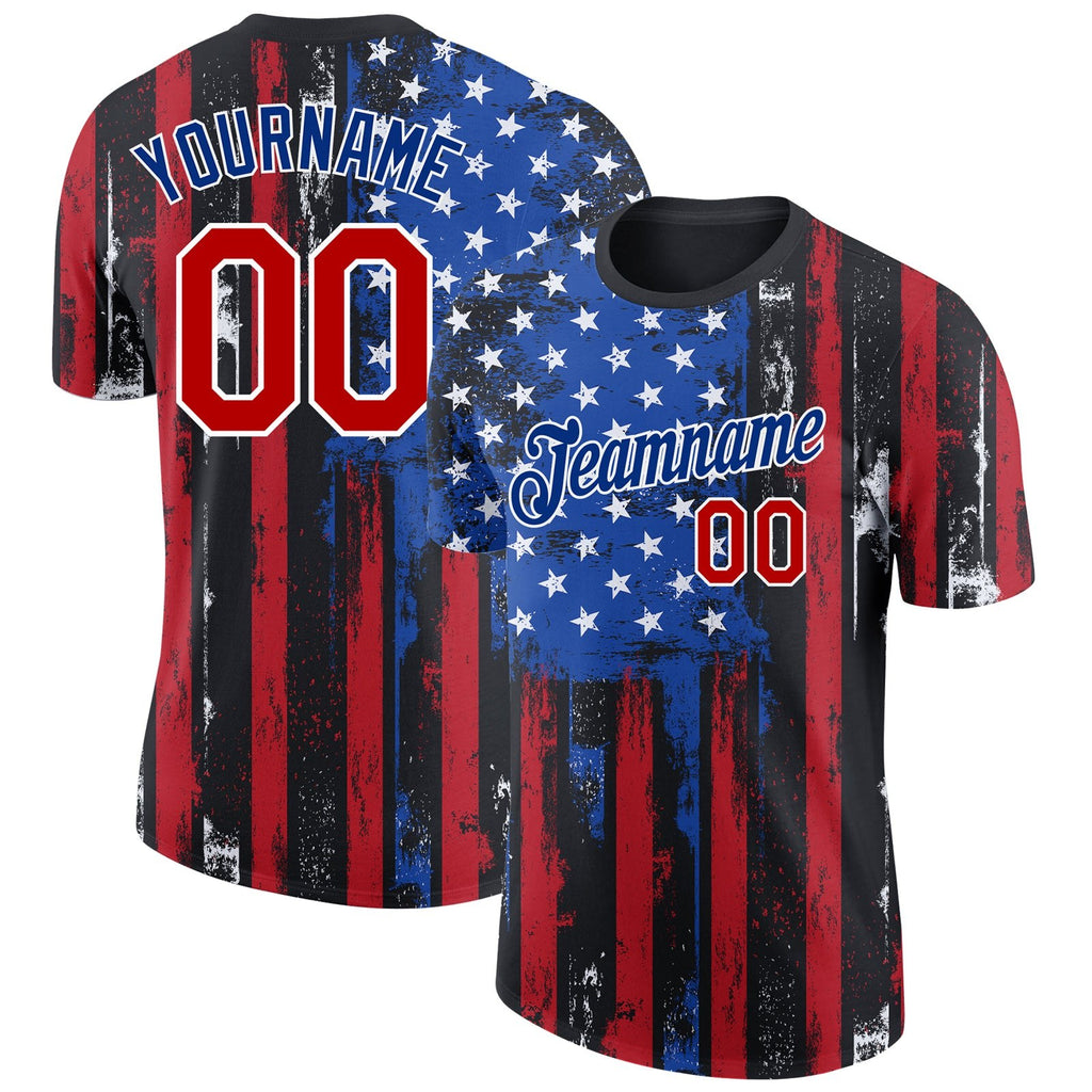 Custom Black Red-Royal 3D American Flag Fashion Performance T-Shirt photo 1