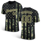 Custom Camo Olive-Cream 3D American Flag Fashion Performance Salute To Service T-Shirt