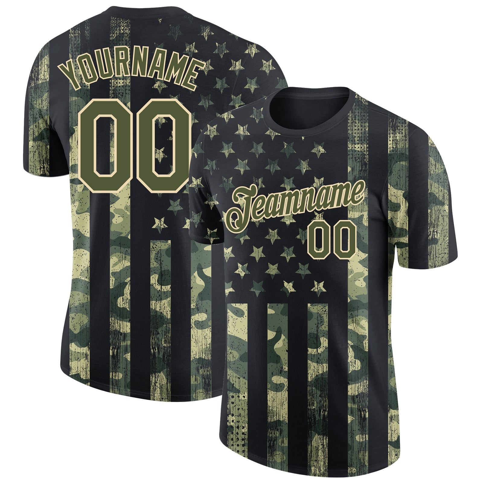 Custom Camo Olive-Cream 3D American Flag Fashion Performance Salute To Service T-Shirt photo 1