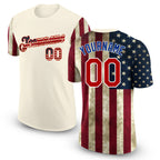 Custom Cream Vintage USA Flag-Red 3D American Flag Fashion Performance T-Shirt
