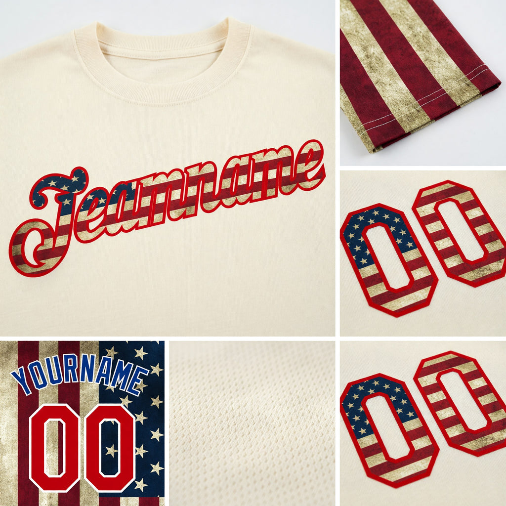 Custom Cream Vintage USA Flag-Red 3D American Flag Fashion Performance T-Shirt detail