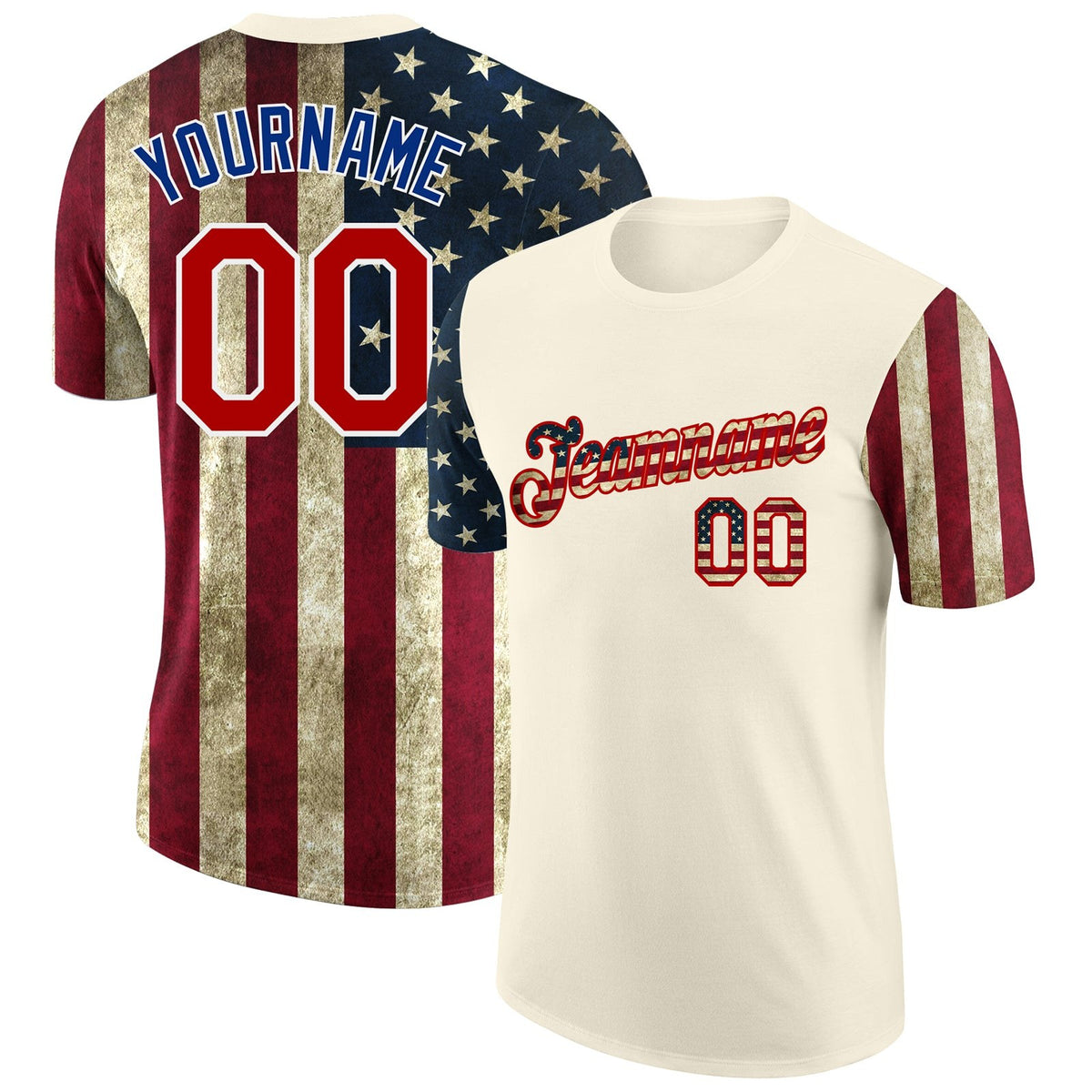Custom Cream Vintage USA Flag-Red 3D American Flag Fashion Performance T-Shirt photo 1