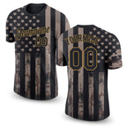 Custom Camo Black-Old Gold 3D American Flag Fashion Performance Salute To Service T-Shirt