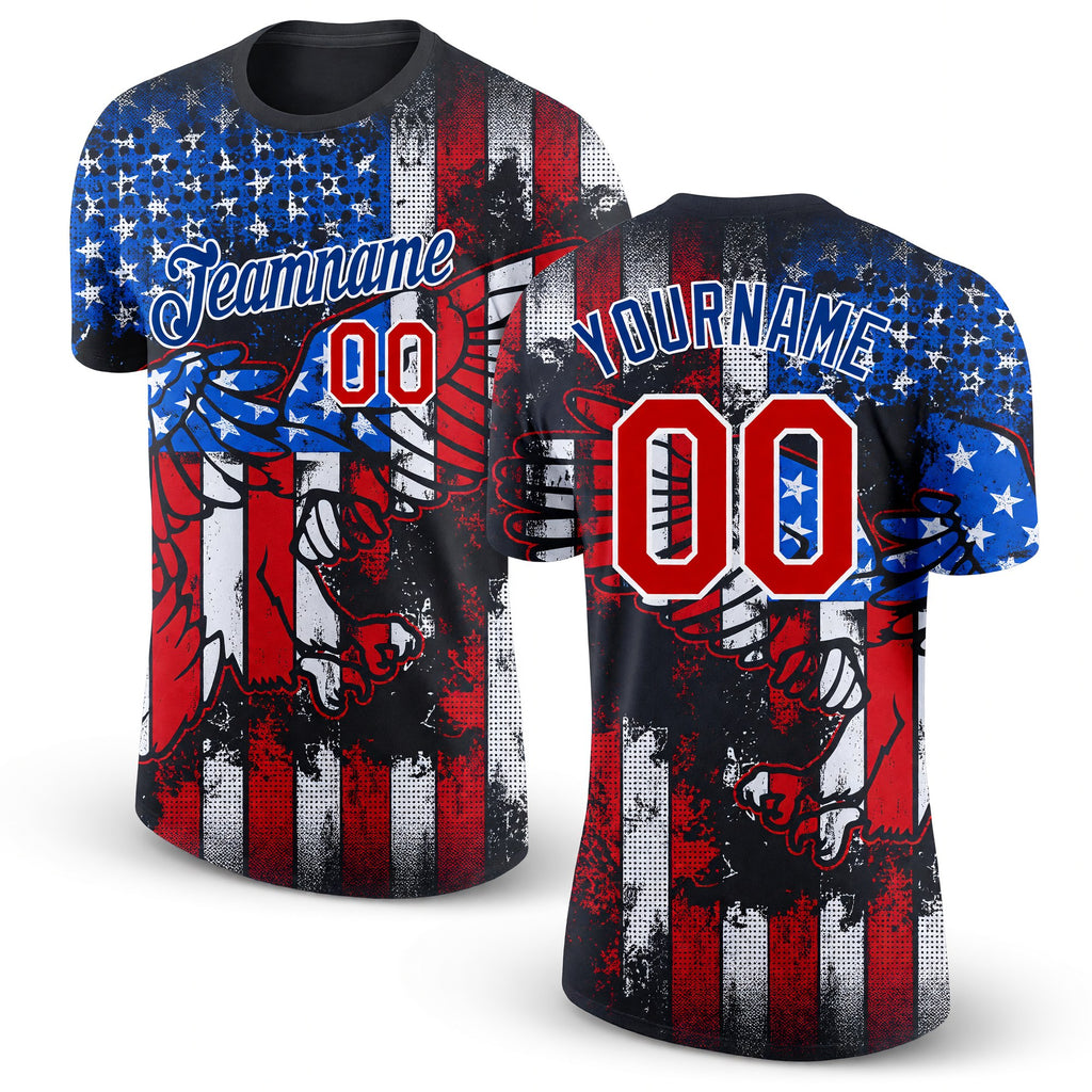 Custom Black Red-White 3D American Flag Fashion Performance T-Shirt
