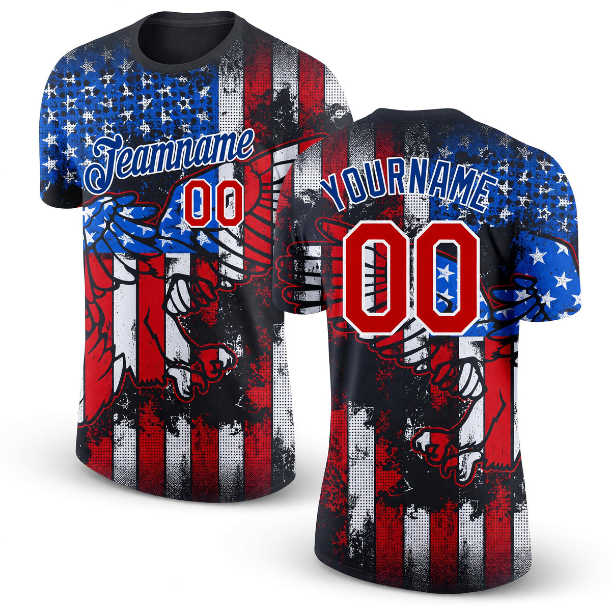 Custom Black Red-White 3D American Flag Fashion Performance T-Shirt