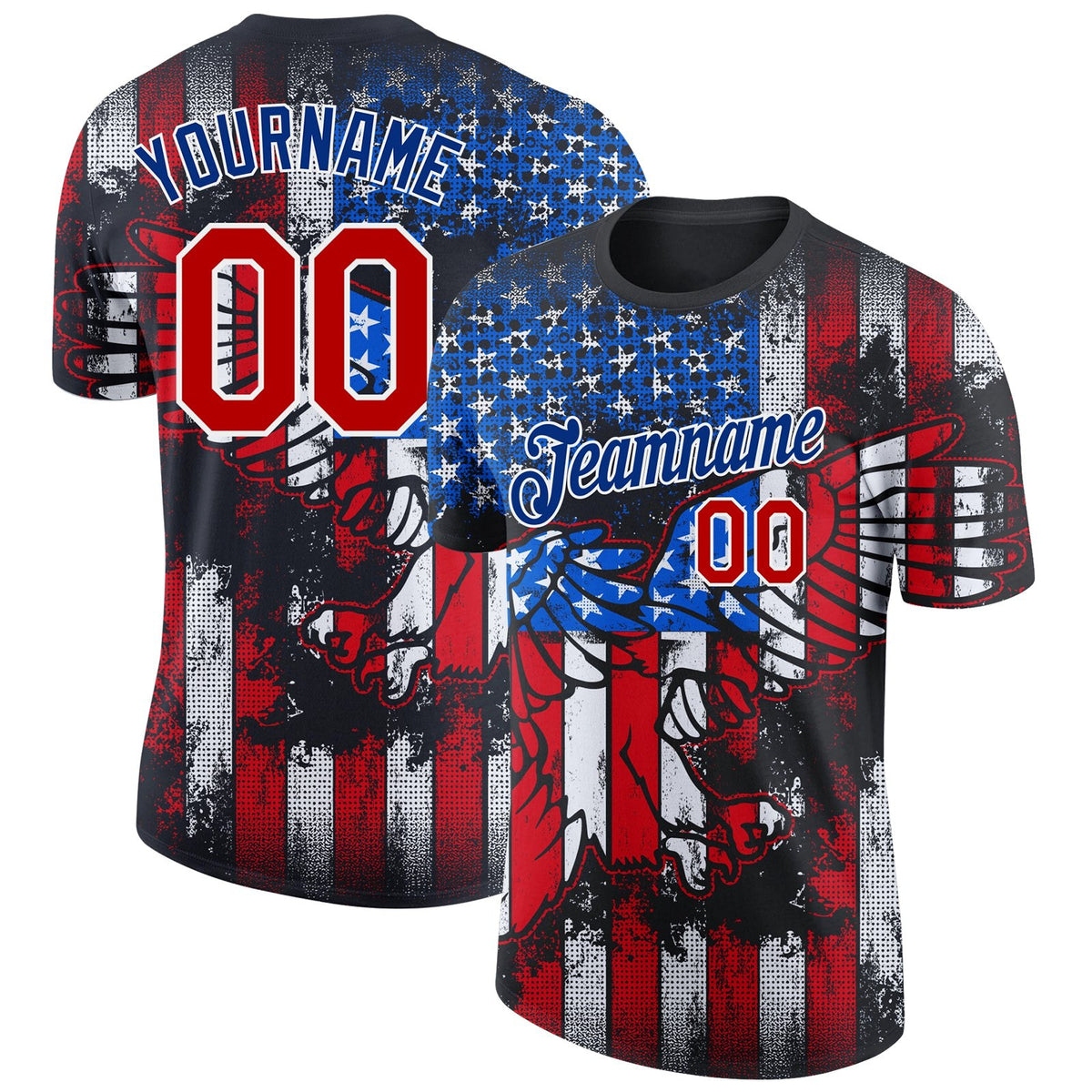 Custom Black Red-White 3D American Flag Fashion Performance T-Shirt photo 1