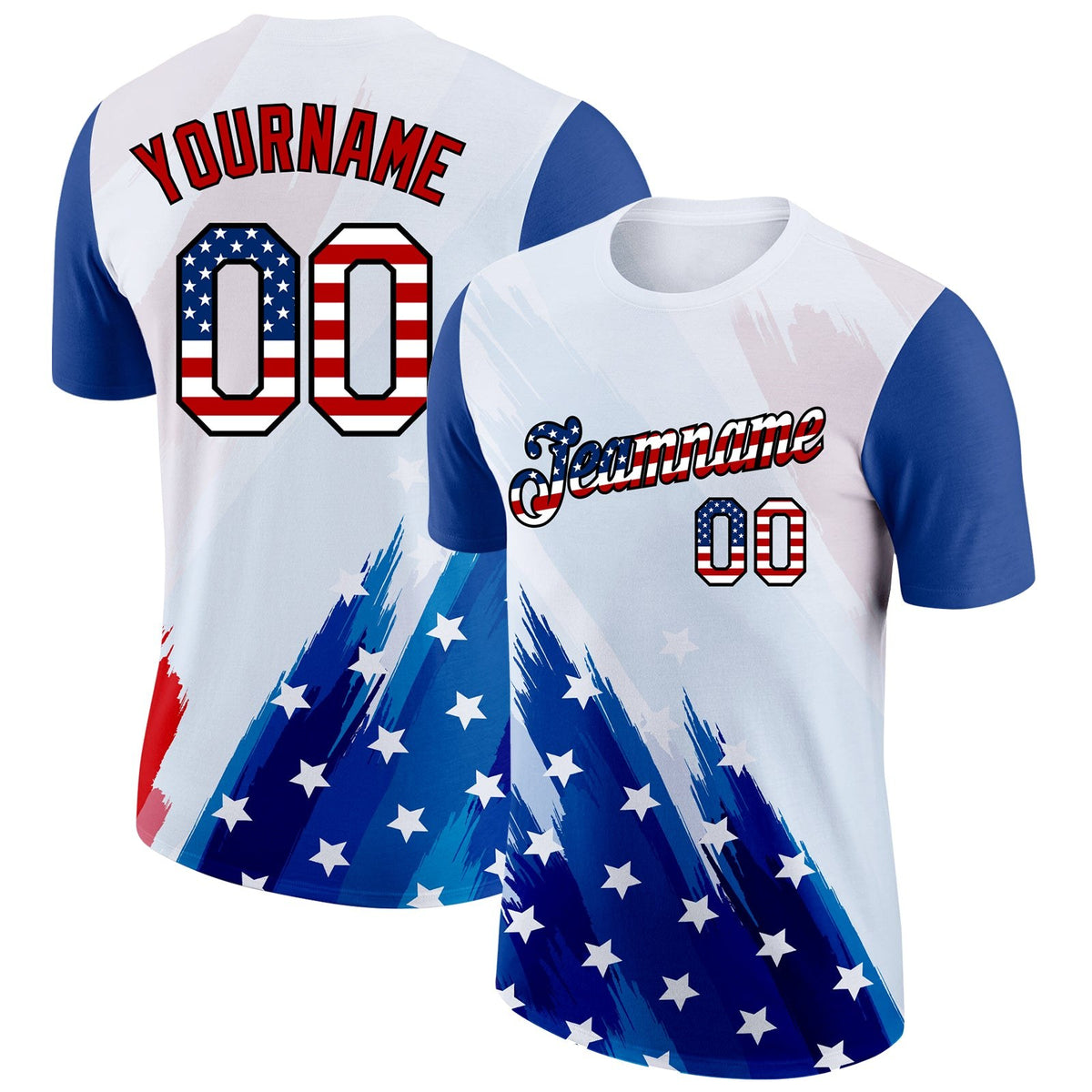 Custom White USA Flag Royal Red-Black 3D American Flag Fashion Performance T-Shirt photo 1
