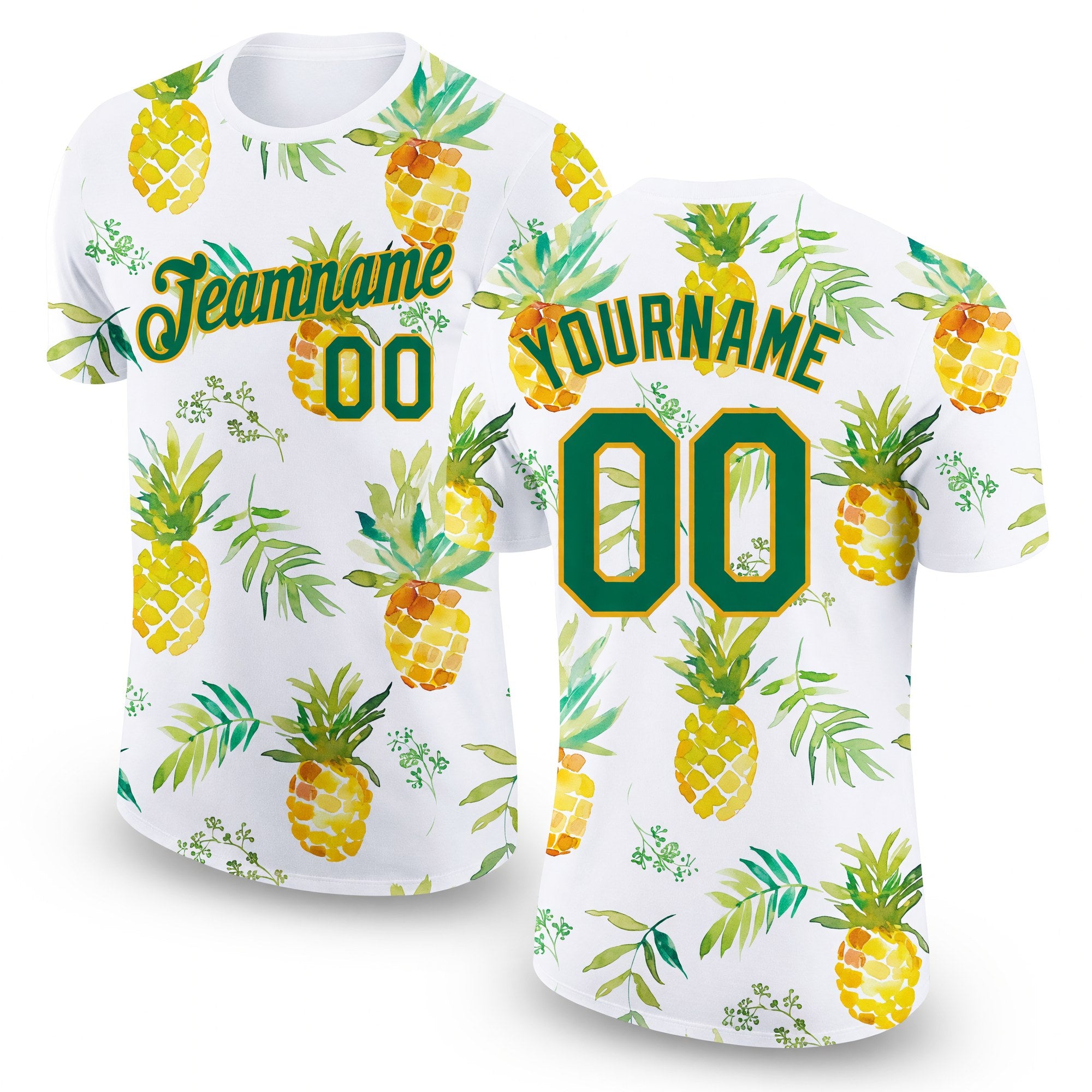 Custom White Kelly Green-Gold 3D Pattern Design Pineapples Performance T-Shirt