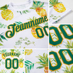 Custom White Kelly Green-Gold 3D Pattern Design Pineapples Performance T-Shirt detail