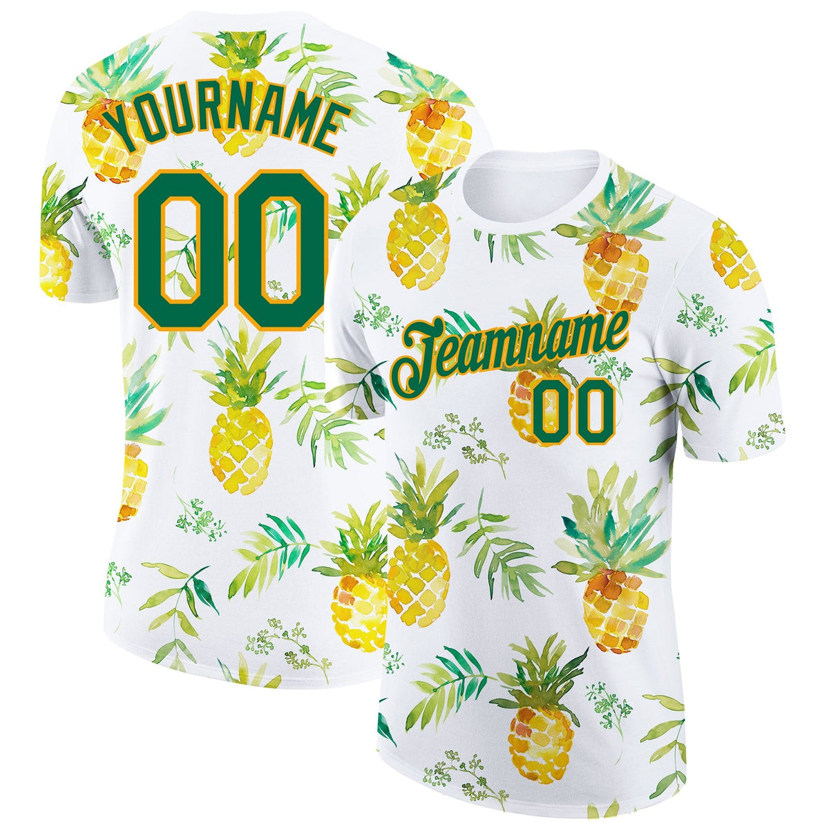 Custom White Kelly Green-Gold 3D Pattern Design Pineapples Performance T-Shirt photo 1