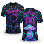 Custom Black Purple-Pink 3D Pattern Design Magic Mushrooms Over Sacred Geometry Psychedelic Hallucination Performance T-Shirt