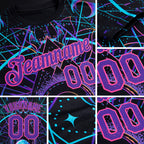 Custom Black Purple-Pink 3D Pattern Design Magic Mushrooms Over Sacred Geometry Psychedelic Hallucination Performance T-Shirt detail