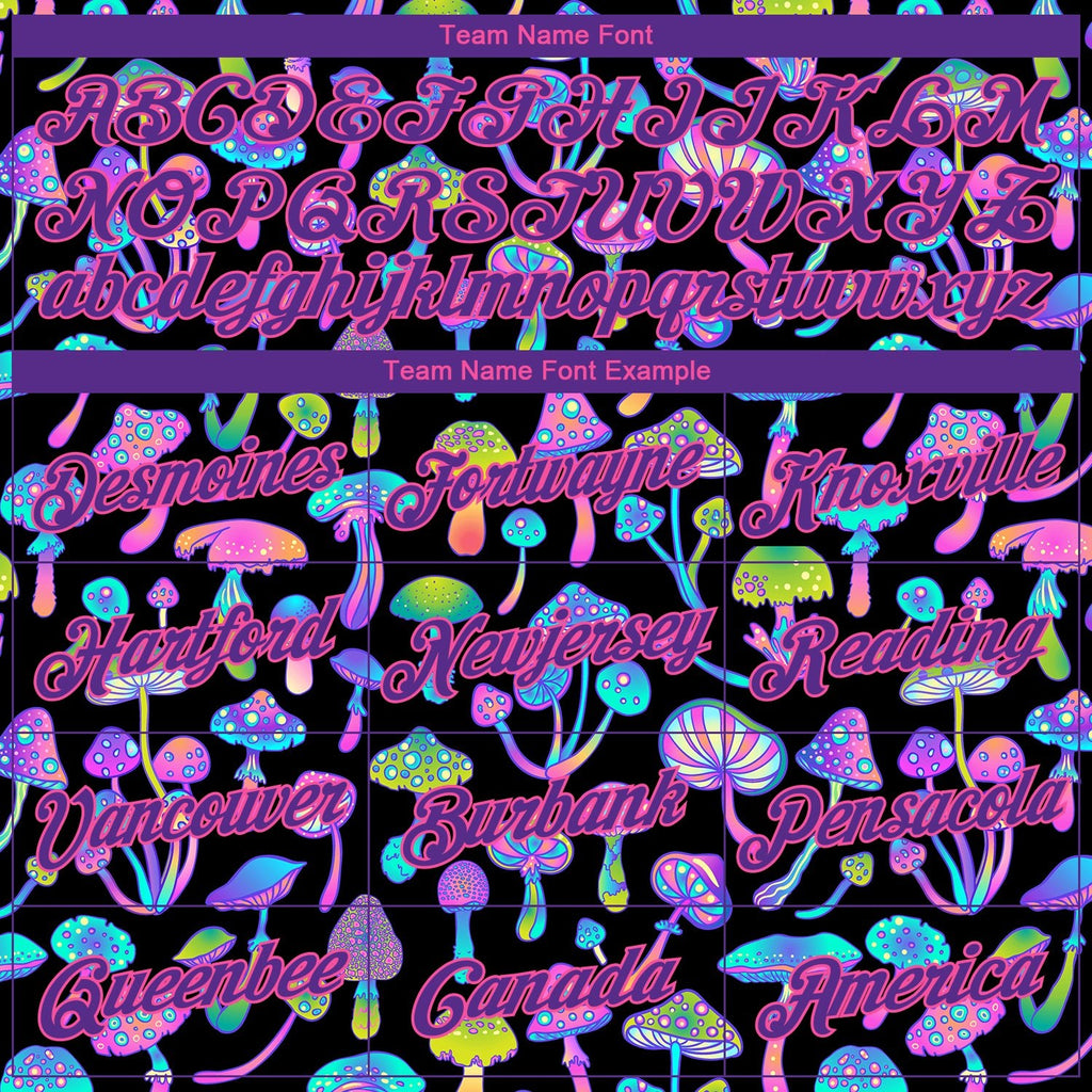 Custom Black Purple-Pink 3D Pattern Design Magic Mushrooms Psychedelic Hallucination Performance T-Shirt photo 2