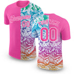 Custom Pink White 3D Pattern Design Tropical Palm Leaves Performance T-Shirt