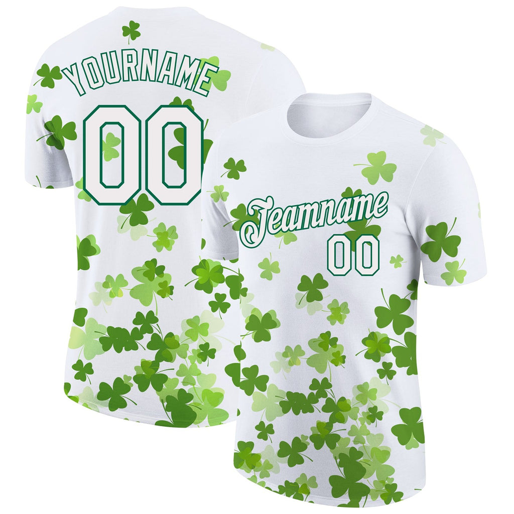 Custom White Kelly Green 3D Pattern Design St. Patrick's Day Performance T-Shirt photo 1