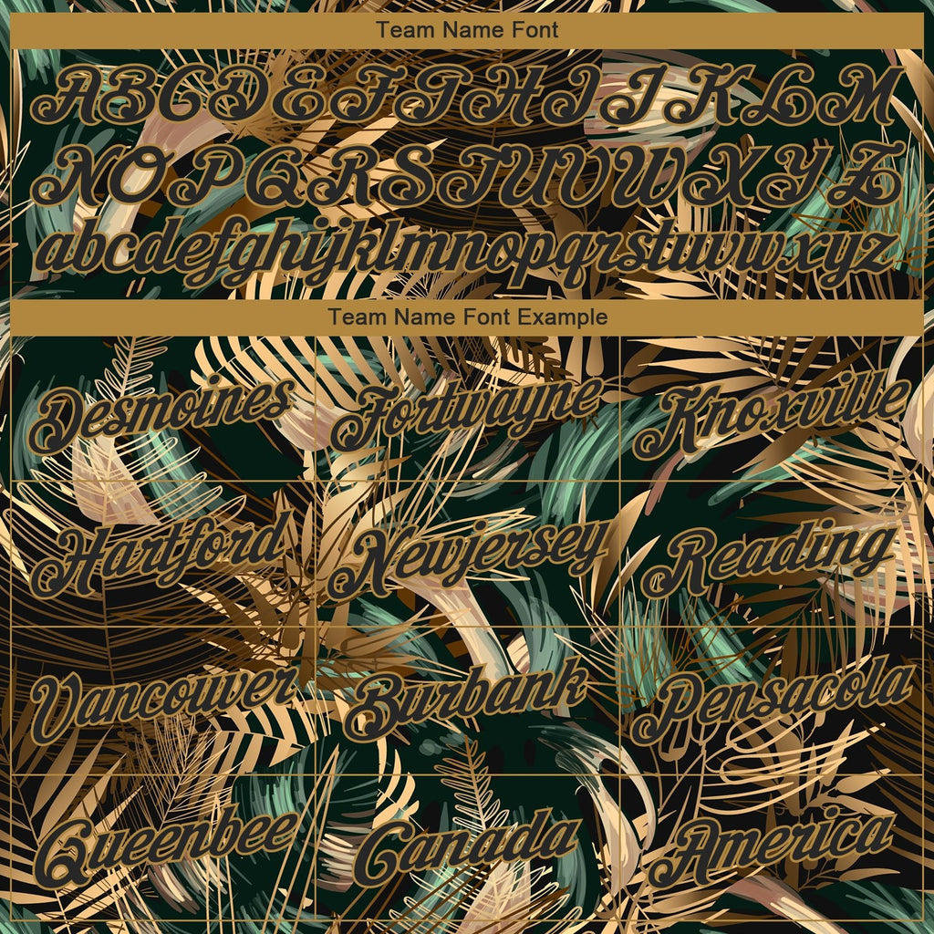 Custom Black Old Gold 3D Pattern Design Golden And Green Tropical Leaves In The Style Of Jungle And Hawaii Performance T-Shirt photo 2