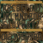 Custom Black Old Gold 3D Pattern Design Golden And Green Tropical Leaves In The Style Of Jungle And Hawaii Performance T-Shirt photo 3