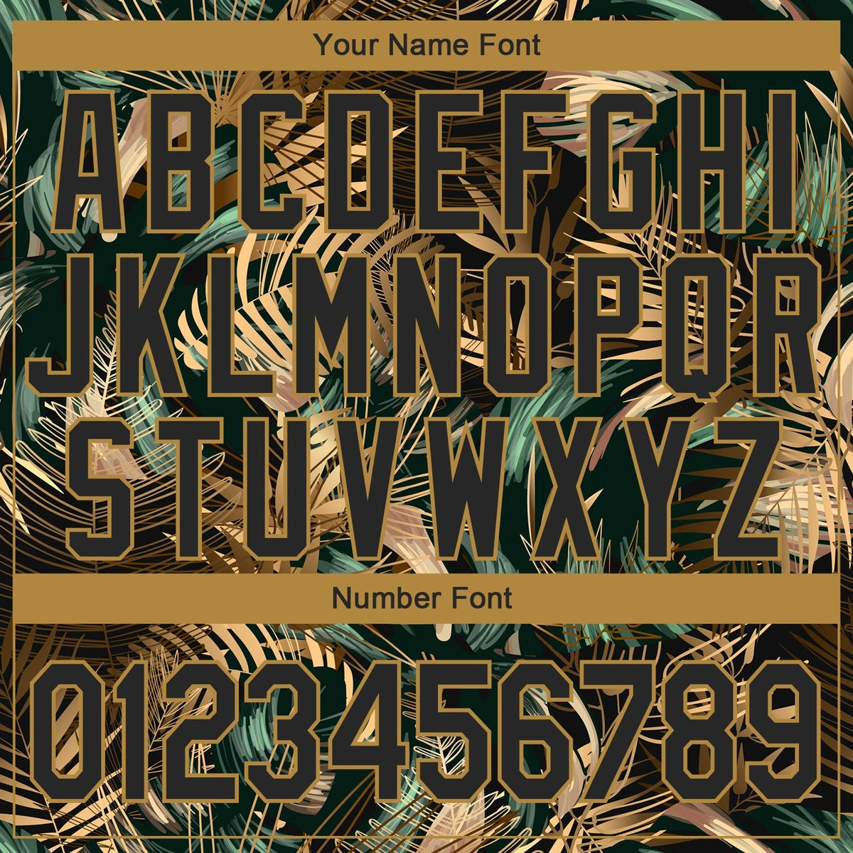 Custom Black Old Gold 3D Pattern Design Golden And Green Tropical Leaves In The Style Of Jungle And Hawaii Performance T-Shirt photo 3