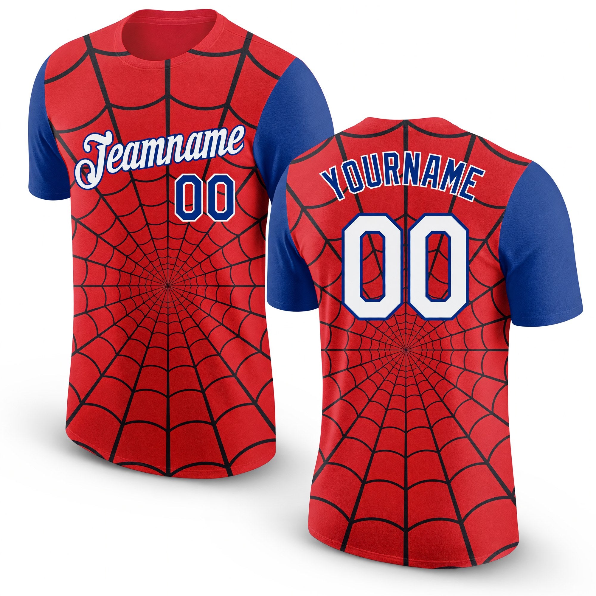 Custom Red White-Royal 3D Pattern Design Spider Performance T-Shirt