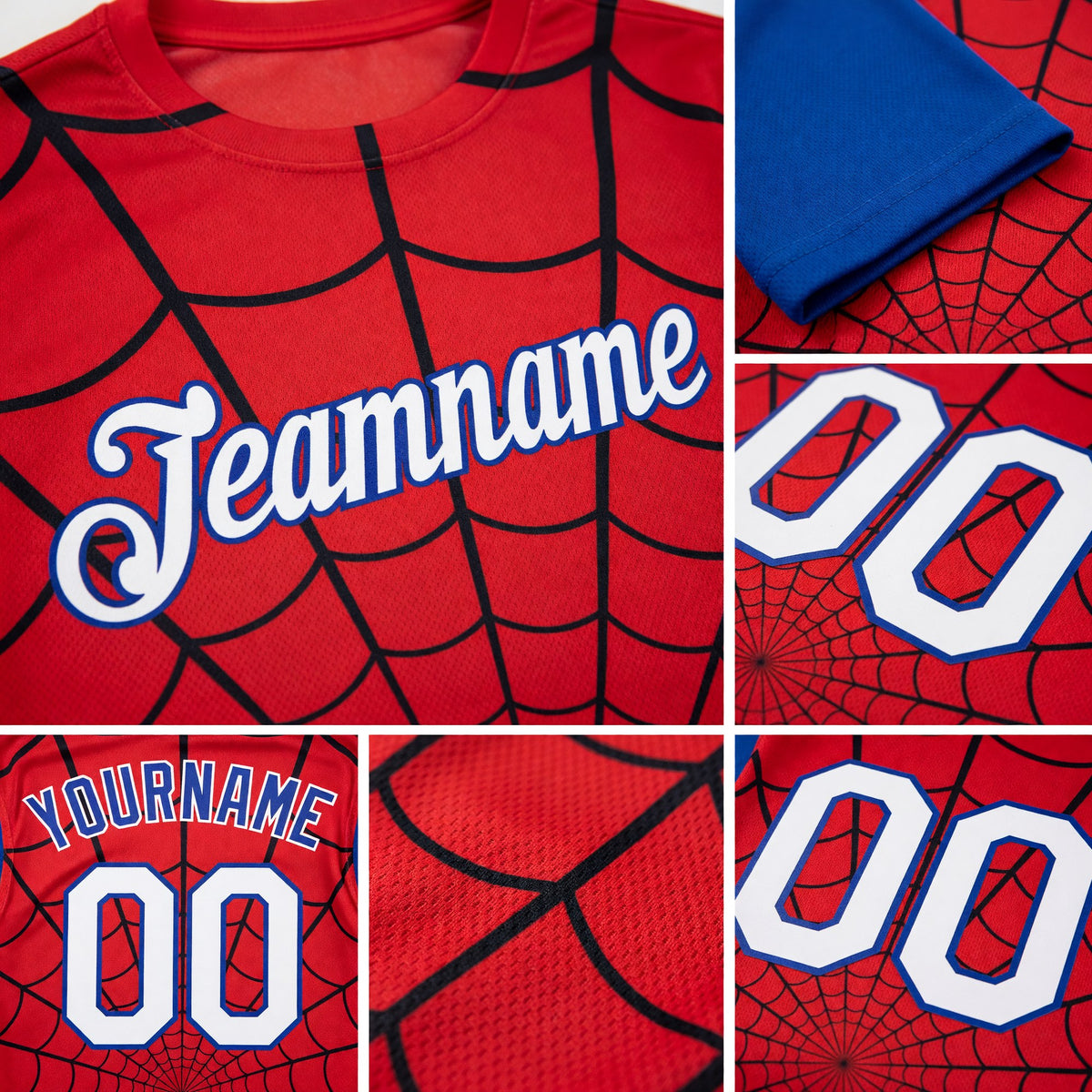 Custom Red White-Royal 3D Pattern Design Spider Performance T-Shirt detail