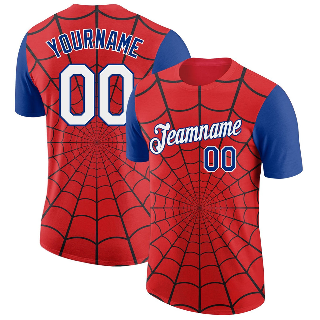 Custom Red White-Royal 3D Pattern Design Spider Performance T-Shirt photo 1
