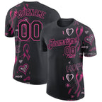 Custom Black Pink 3D Pattern Design Pink Ribbon Breast Cancer Awareness Month Women Health Care Support Performance T-Shirt photo 1