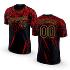 Custom Black Red-Old Gold 3D Pattern Design Performance T-Shirt