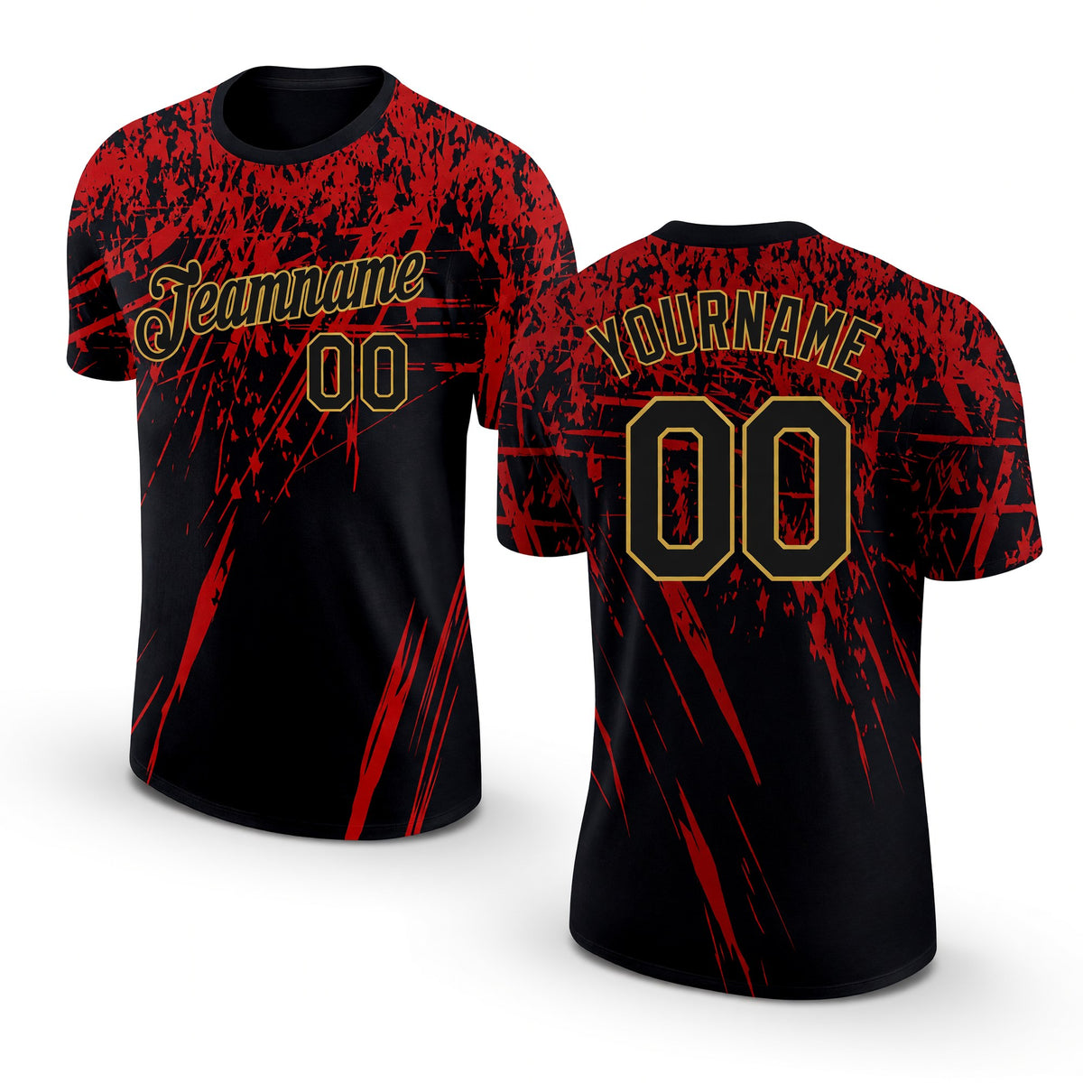 Custom Black Red-Old Gold 3D Pattern Design Performance T-Shirt