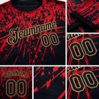 Custom Black Red-Old Gold 3D Pattern Design Performance T-Shirt detail