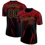 Custom Black Red-Old Gold 3D Pattern Design Performance T-Shirt photo 1