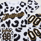 Custom White Black-Old Gold 3D Pattern Design Leopard Performance T-Shirt detail