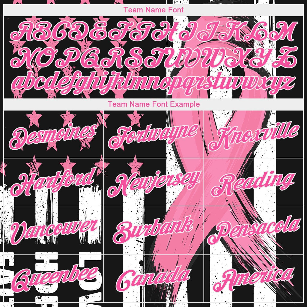 Custom Black Pink-White 3D Pattern Design American Flag With Pink Ribbon Breast Cancer Awareness Month Women Health Care Support Performance T-Shirt photo 2