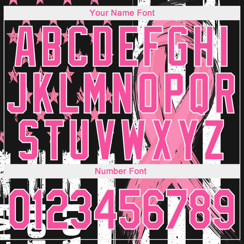 Custom Black Pink-White 3D Pattern Design American Flag With Pink Ribbon Breast Cancer Awareness Month Women Health Care Support Performance T-Shirt photo 3