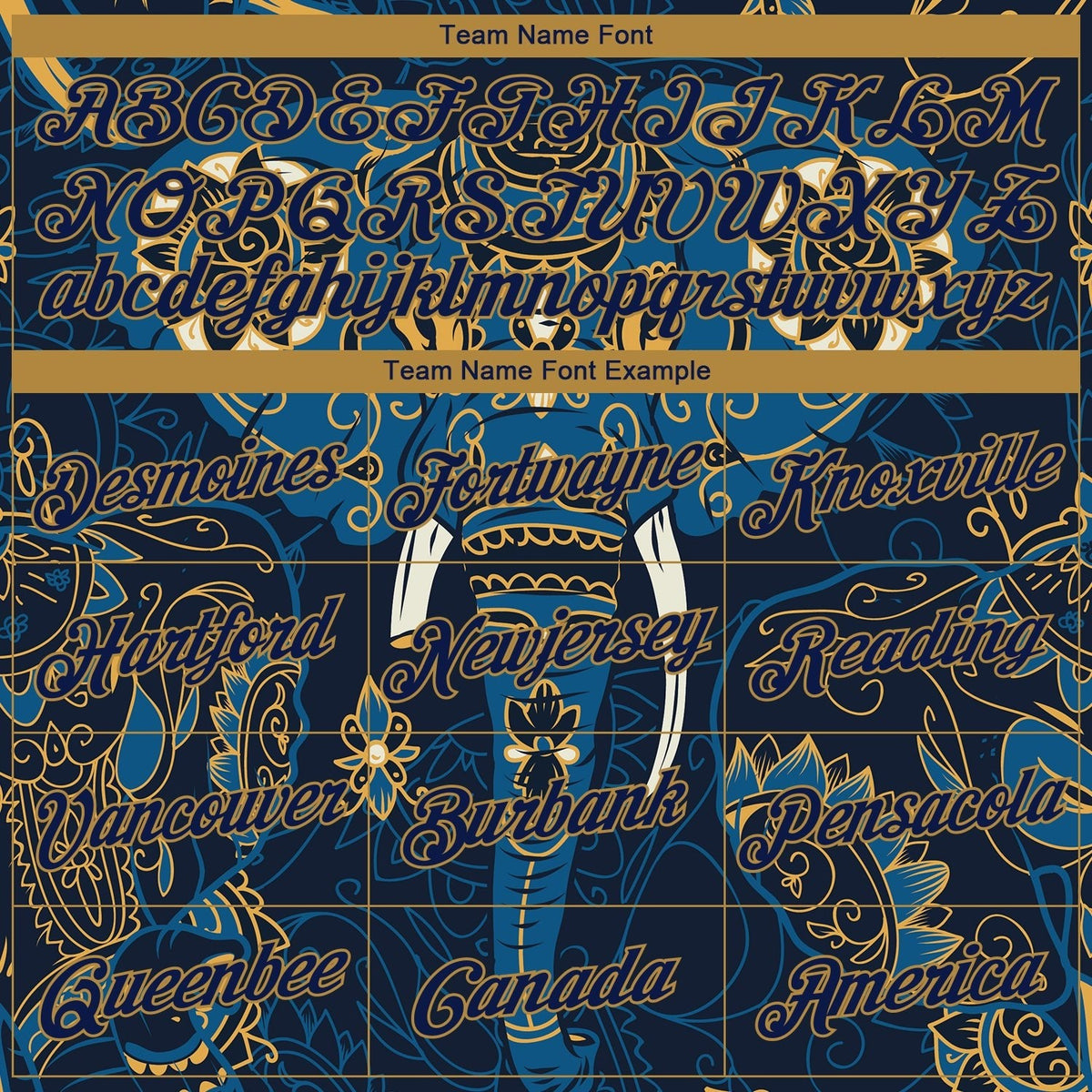 Custom Navy Old Gold 3D Pattern Design Elephant Performance T-Shirt photo 2