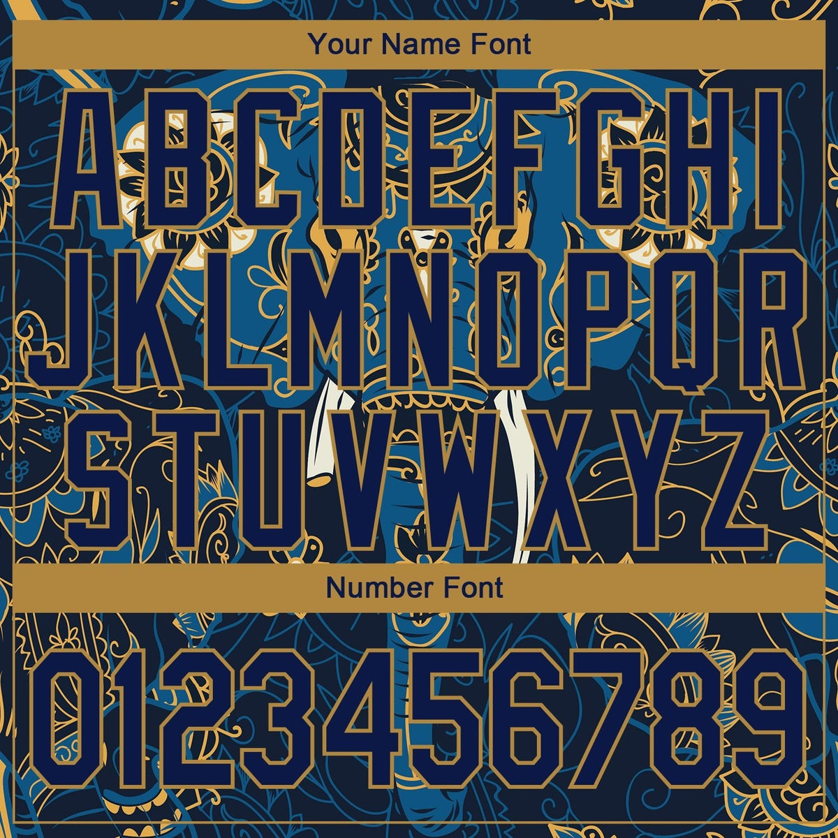 Custom Navy Old Gold 3D Pattern Design Elephant Performance T-Shirt photo 3