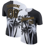 Custom White Black-Old Gold 3D Pattern Design Hawaii Coconut Trees Performance T-Shirt photo 1