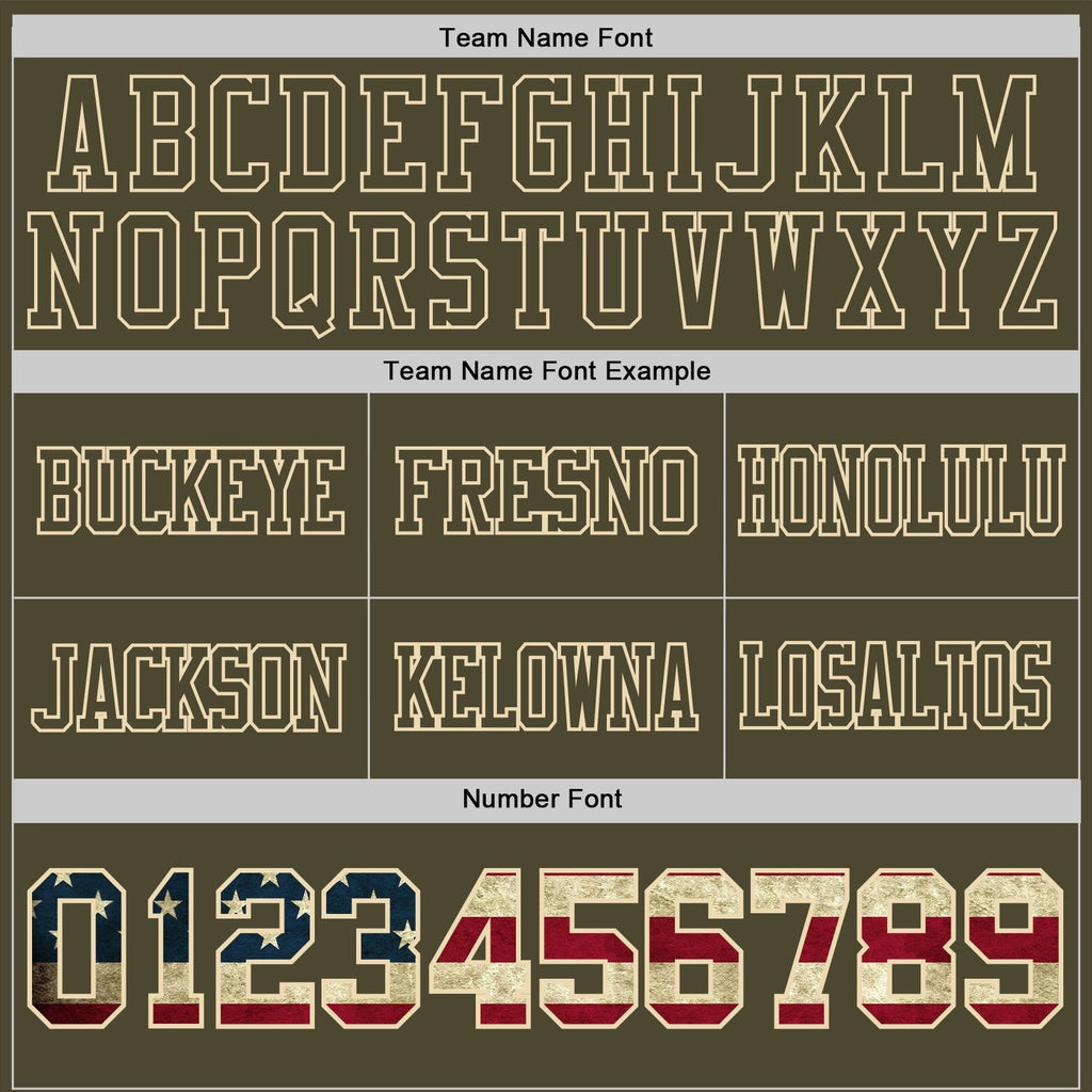 Custom Olive Vintage USA Flag-Cream Authentic Camo Two Tone Salute To Service 7V7 Flag Football Jersey photo 2