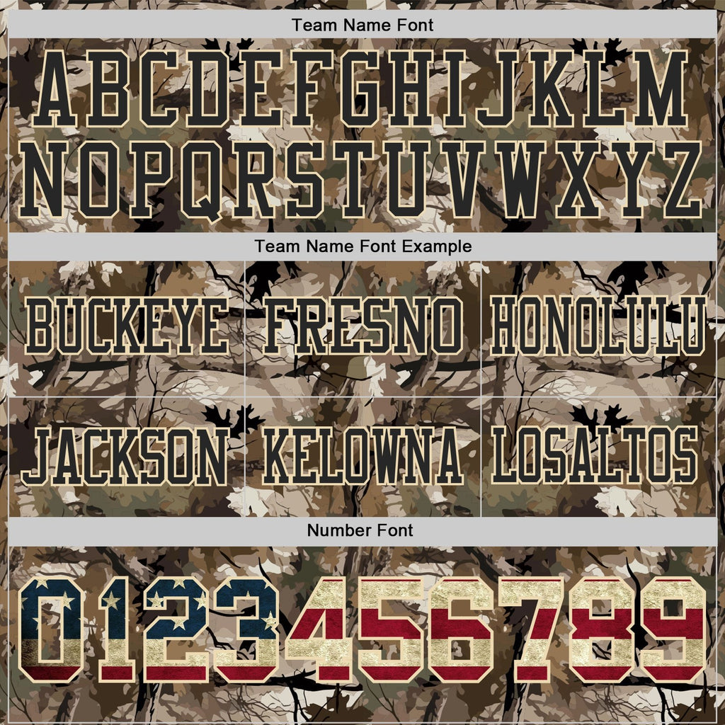 Custom Camo Vintage USA Flag Cream Black-Olive Authentic Woodland Camouflage Salute To Service 7V7 Flag Football Jersey photo 2